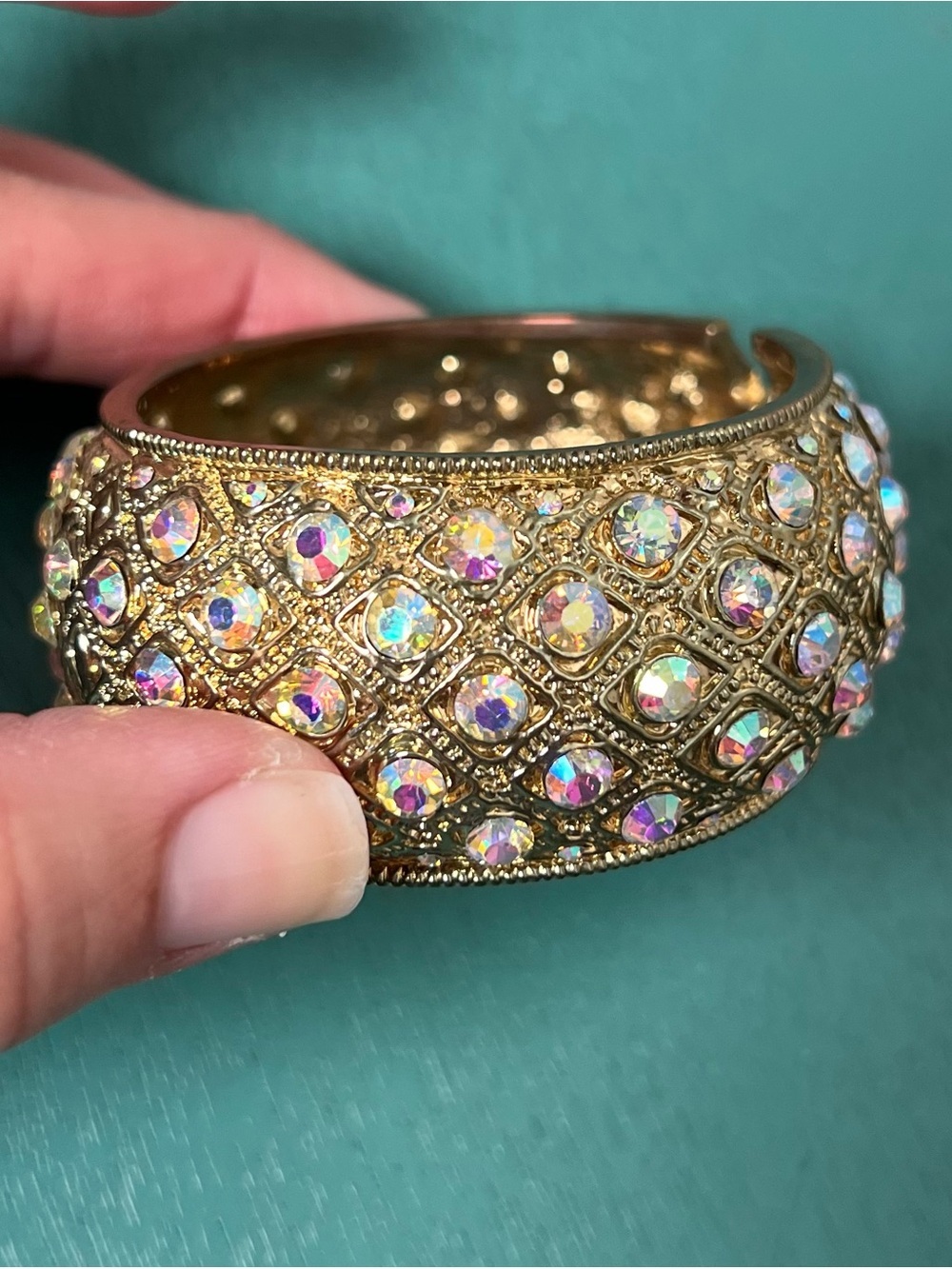 Gold-Tone Ab iridescent Crystal Dome Bracelet